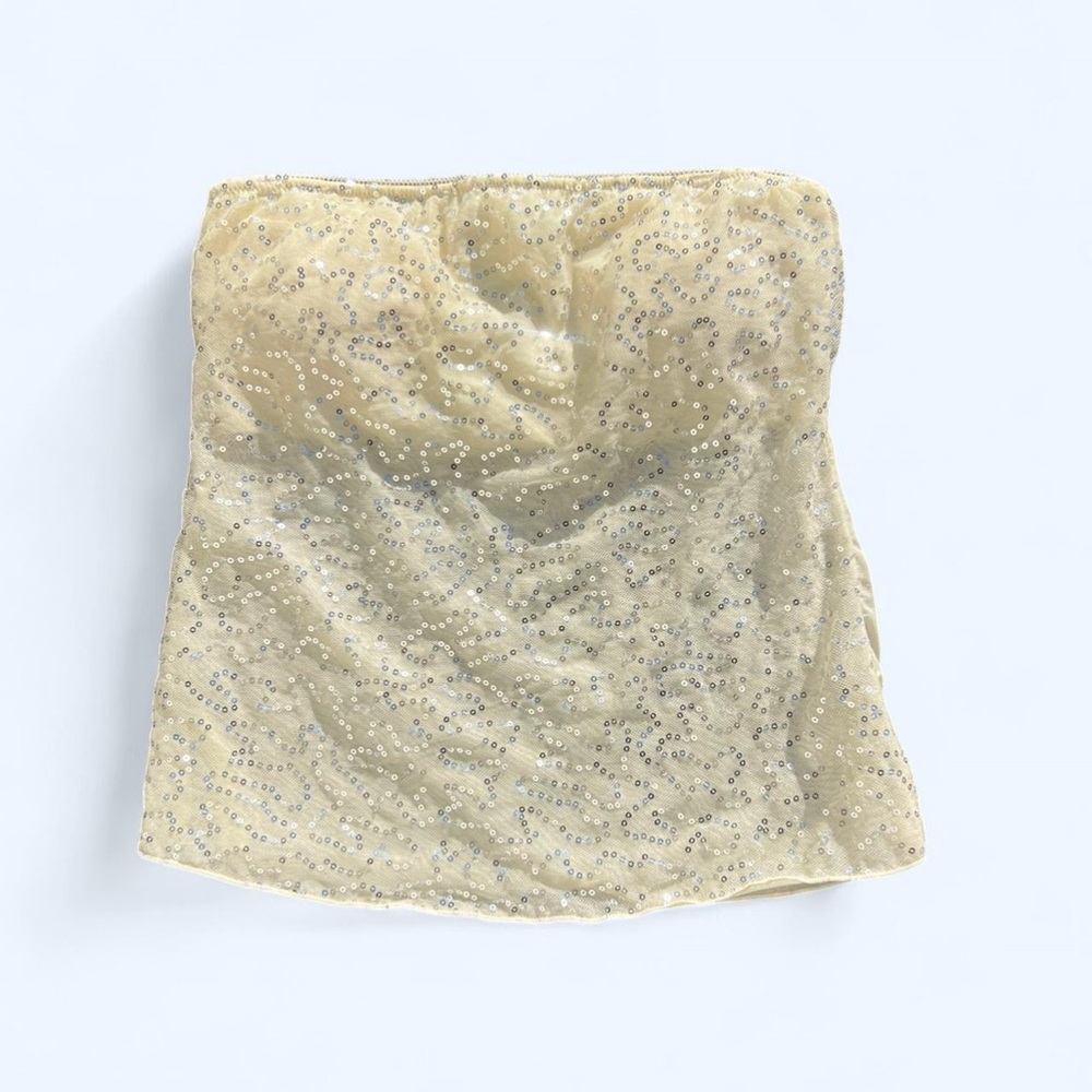 Cream Sequin Tube Top with Silver Sequins Size Medium
